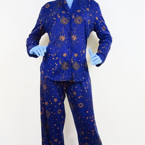 Room Service Pajama Set M 8 10 Majestic Celestial Stars Shawl Collar Lounge 2pc - Picture 1 of 6